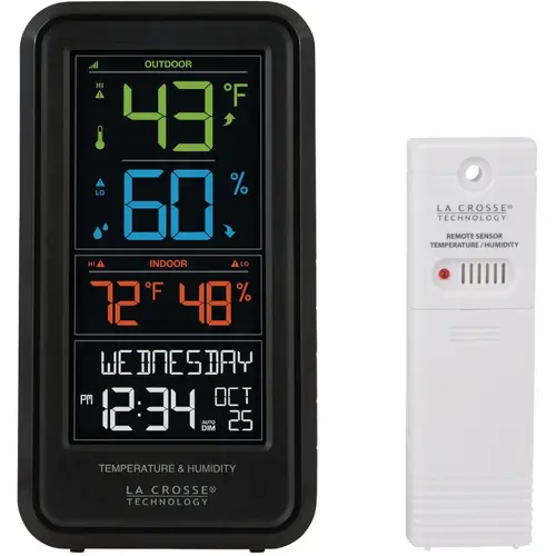 Weather Station, Battery, 32 to 99 deg F Indoor, -40 to 140 deg F Outdoor, 10 to 99 % Humidity Range