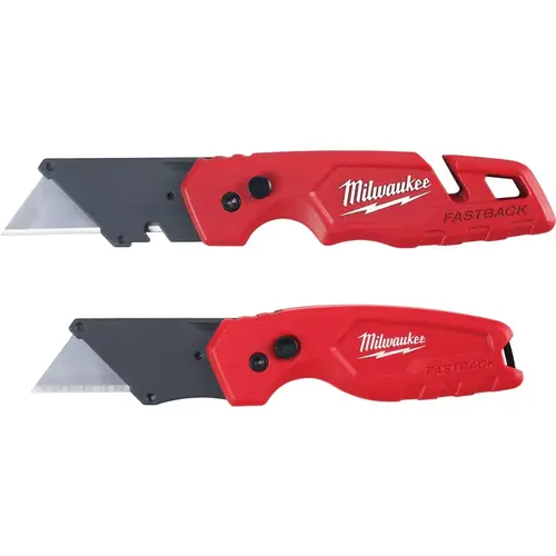 FASTBACK Folding Utility Knife with Blade Storage & Compact Folding Utility Knife with 2 General Purpose Blades Red
