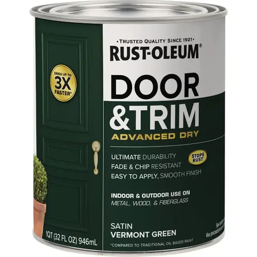 Rust-Oleum 376514 Stops Rust 1 Qt. Satin Vermont Green Door and