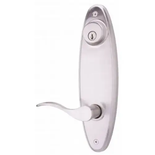 Right Hand Bordeau Double Cylinder Handleset Trim for Stanford with Adjustable Latch and Round Corner Strikes Satin Nickel Finish Right Hand Bordeau Double Cylinder Handleset Trim for Stanford with Adjustable Latch and Round Corner Strikes Satin Nickel Finish