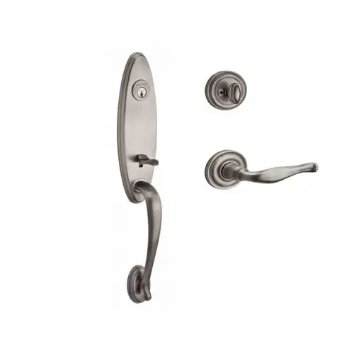 Single Cylinder Chesapeake Handleset Left Hand Decorative Lever and Traditional Round Rose with 6AL Latch and Dual Strike Matte Antique Nickel Finish Single Cylinder Chesapeake Handleset Left Hand Decorative Lever and Traditional Round Rose with 6AL Latch and Dual Strike Matte Antique Nickel Finish