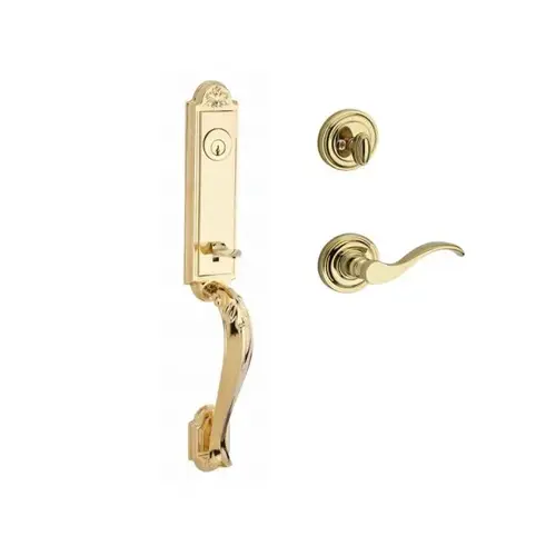 Single Cylinder Elizabeth Handleset Right Hand Curve Lever and Traditional Round Rose with 6AL Latch and Dual Strike Lifetime Brass Finish Single Cylinder Elizabeth Handleset Right Hand Curve Lever and Traditional Round Rose with 6AL Latch and Dual Strike Lifetime Brass Finish
