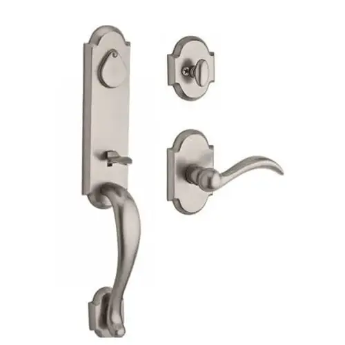 Single Cylinder Kodiak Handleset Left Hand Arch Lever and Rustic Arch Rose with 6AL Latch and Dual Strike White Bronze Finish Single Cylinder Kodiak Handleset Left Hand Arch Lever and Rustic Arch Rose with 6AL Latch and Dual Strike White Bronze Finish