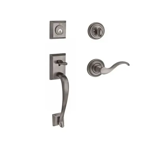 Single Cylinder Napa Handleset Right Hand Curve Lever and Traditional Round Rose with 6AL Latch and Dual Strike for Thick Door Matte Antique Nickel Finish Single Cylinder Napa Handleset Right Hand Curve Lever and Traditional Round Rose with 6AL Latch and Dual Strike for Thick Door Matte Antique Nickel Finish