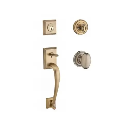 Single Cylinder Napa Handleset Ellipse Knob and Traditional Round Rose with 6AL Latch and Dual Strike Matte Brass and Black Finish Single Cylinder Napa Handleset Ellipse Knob and Traditional Round Rose with 6AL Latch and Dual Strike Matte Brass and Black Finish