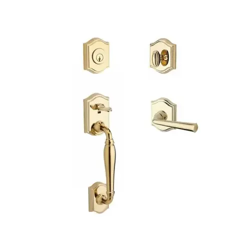 Single Cylinder Westcliff Handleset Left Hand Federal Lever and Traditional Arch Rose with 6AL Latch and Dual Strike for Thick Door Lifetime Brass Finish Single Cylinder Westcliff Handleset Left Hand Federal Lever and Traditional Arch Rose with 6AL Latch and Dual Strike for Thick Door Lifetime Brass Finish