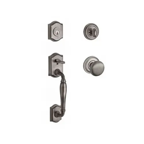 Single Cylinder Westcliff Handleset Round Knob and Traditional Round Rose with 6AL Latch and Dual Strike for Thin Door Matte Antique Nickel Finish