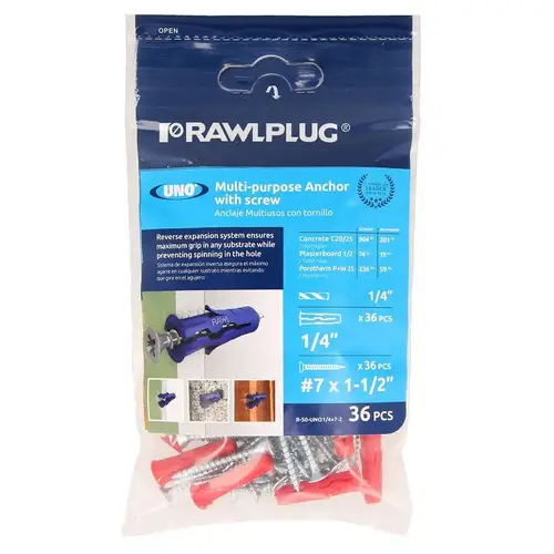Drywall Anchor, 28 mm L, Nylon, 20 to 160 lb - pack of 216