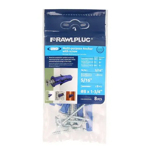 Rawl Uno Series Multi-Purpose Anchor, 16 mm Thread, 1-1/2 in L, Polypropylene - pack of 64