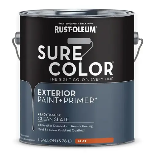 Sure Color Exterior Paint and Primer, Water, Flat, Clean Slate, 1 gal Can, 400 sq-ft/gal Coverage Area - pack of 2 Sure Color Exterior Paint and Primer, Water, Flat, Clean Slate, 1 gal Can, 400 sq-ft/gal Coverage Area - pack of 2