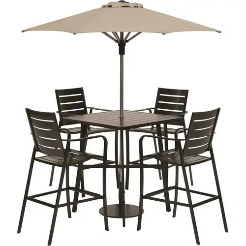 Fairhill 5 Pc Dining Set 42" Slat Bar Table W/4 Bar Chairs, Gunmetal
