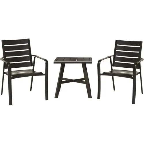 Fairhill Dining Set, 22" Slat Bar Table W/2 Chairs, Gunmetal Fairhill Dining Set, 22" Slat Bar Table W/2 Chairs, Gunmetal