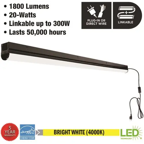 4 ft LED Garage Workshop Linkable Ceiling Strip Light, 1800 Lumen, Matte Black