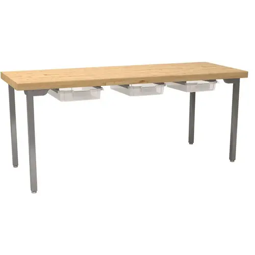 Hd Fixed Designer Table With Butcherblock, 3 Tote, 30x72 Hd Fixed Designer Table With Butcherblock, 3 Tote, 30x72
