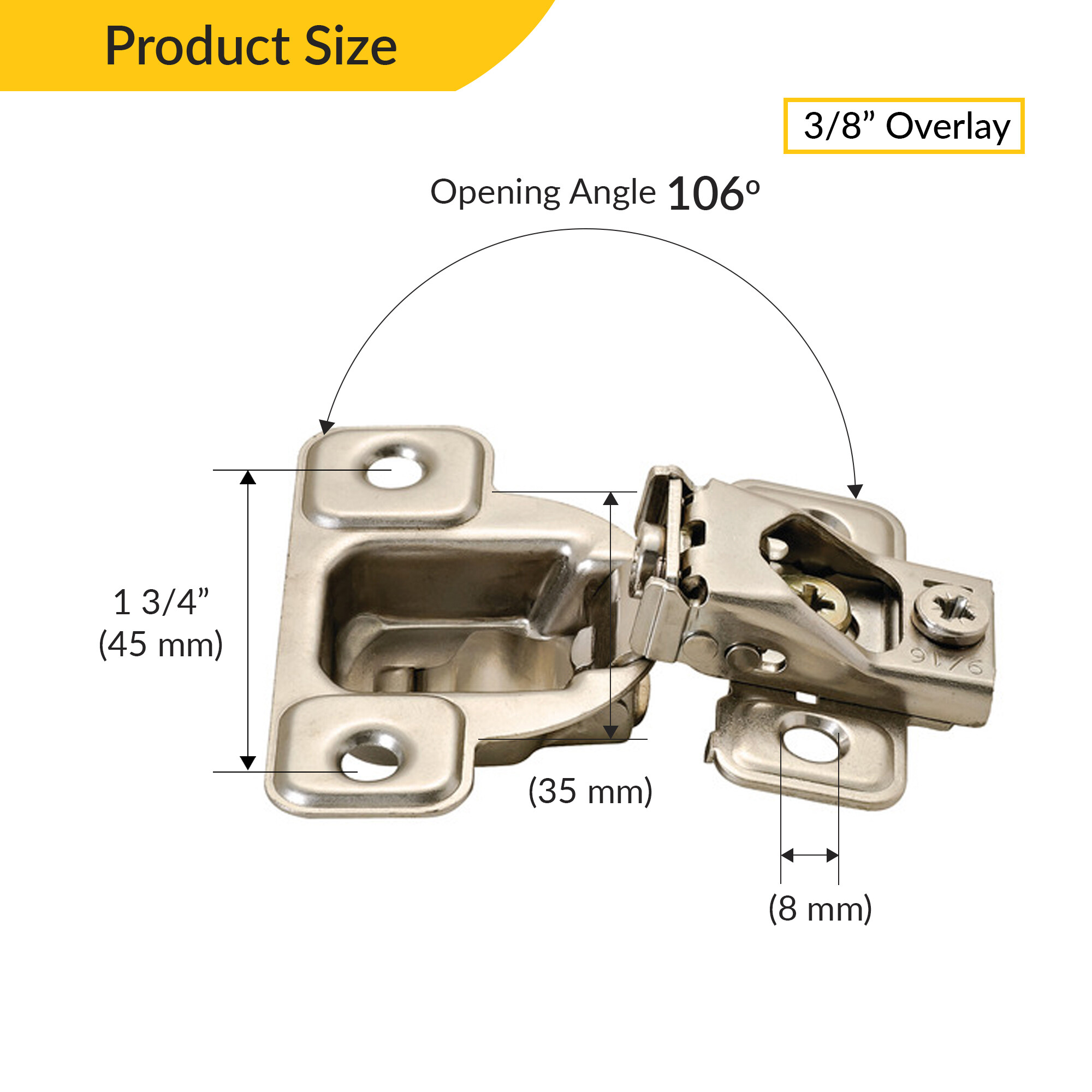 Brixwell QIAX-001 Concealed Hinge, Salice Face Frame 3 Cam, 106