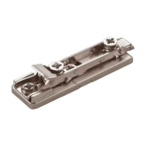 Clip Mounting Plate, Duomatic SM, zinc alloy, height adjustable via eccentric 3 mm quick fixing system, fixing with chipboard screws, depth adjustable via eccentric, 3 mm, BAPGR39/16 Nickel plated Clip Mounting Plate, Duomatic SM, zinc alloy, height adjustable via eccentric 3 mm quick fixing system, fixing with chipboard screws, depth adjustable via eccentric, 3 mm, BAPGR39/16 Nickel plated