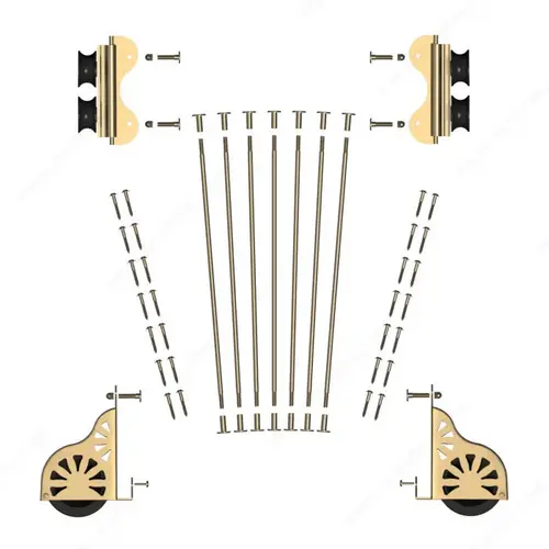 Standard Rolling Ladder Hardware Kit with Brake Wheels Satin Brass