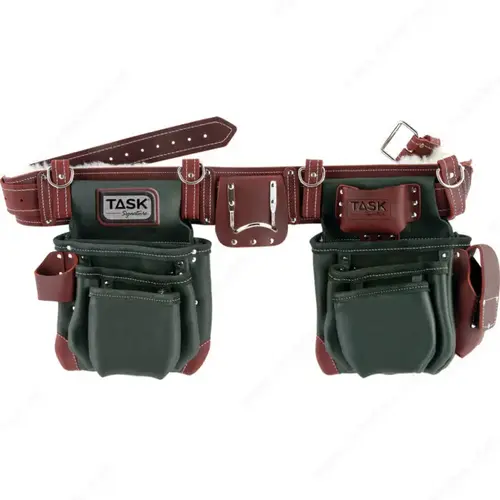 Sheepskin Lined 11 Pocket Component Apron System Burgundy / Green Sheepskin Lined 11 Pocket Component Apron System Burgundy / Green