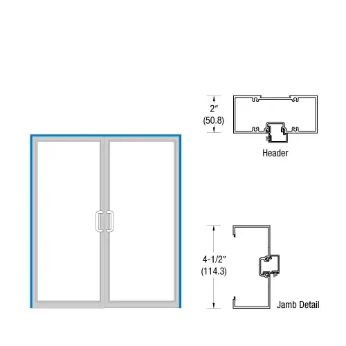 Custom KYNAR Paint 2" x 4-1/2" Open Back Up and Over Frame for Pair Doors with Concealed Vertical Rod Panics, Surface Mount Closers, and Gear Hinges Custom KYNAR Paint 2" x 4-1/2" Open Back Up and Over Frame for Pair Doors with Concealed Vertical Rod Panics, Surface Mount Closers, and Gear Hinges