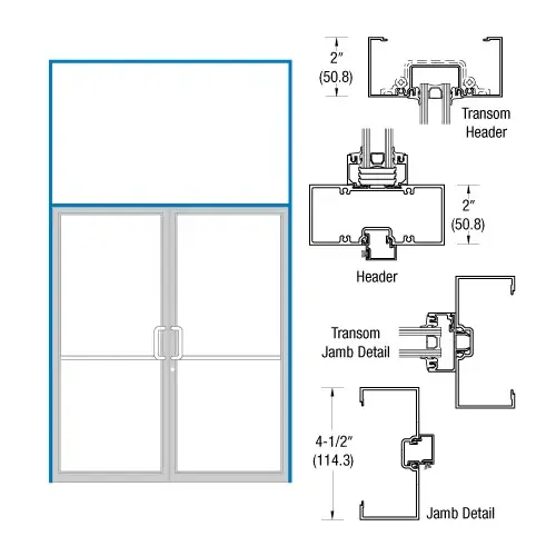 Clear Anodized Class 1 Open Back Transom Frame for Pair of Doors with Off Set Pivot Using Surface Closers