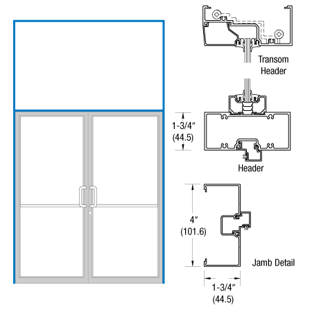 CRL-U.S. Aluminum 0B3221172 Clear Anodized Open Back Transom Frame for Pair Prepped for OP400 Offset Using Surface Mount Closers