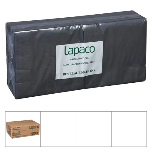 Lapaco 10 Inch X 10 Inch 1/4 Fold 2 Ply Black Beverage Napkin, 1000 Each Lapaco 10 Inch X 10 Inch 1/4 Fold 2 Ply Black Beverage Napkin, 1000 Each