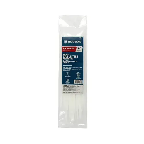 Mounting Cable Ties, White, 8 In - pack of 20 Mounting Cable Ties, White, 8 In - pack of 20