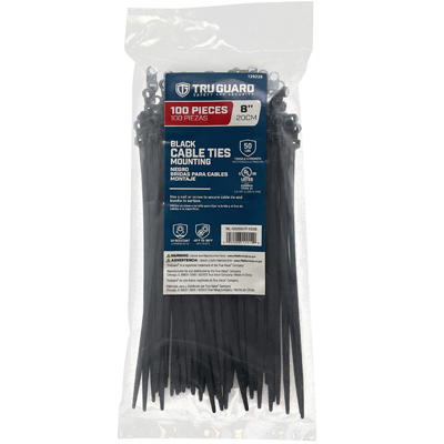 IRONCUBE WORKS NL-5X200HT-100B Mounting Cable Ties, Black, 8 In - pack of 100