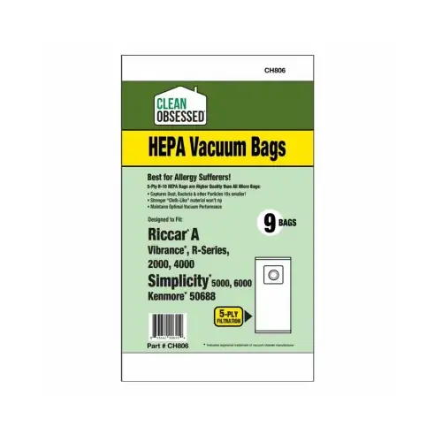 Riccar Vacuum Cleaner Bags, Type A HEPA, 9-Ct.