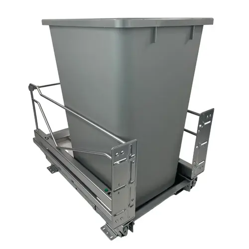 Kessebohmer 12-1/4" Silver Bottom Mount Waste Pullout with 1-52 Quart Grey Bin Self-Open/Soft-Close