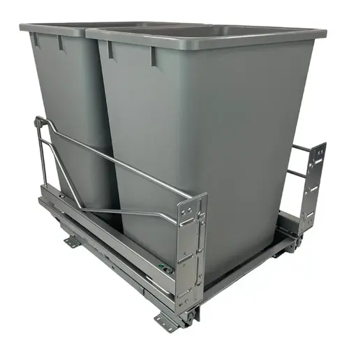 Kessebohmer 15-1/4" Silver Bottom Mount Waste Pullout with 2-52 Quart Grey Bins Self-Open/Soft-Close