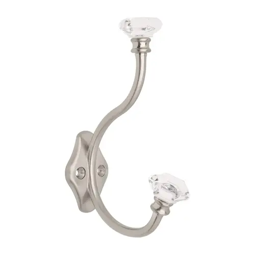 Decorative Hook, Acrylic Facets Clear with Satin Nickel Finish 3-9/16" Projection Clear with Satin Nickel