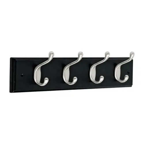 Hook Rail 3" Height Black with Satin Nickel Finish
