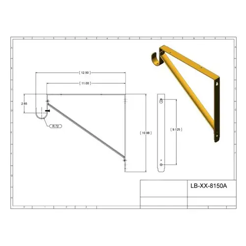 Bright Brass Closet Rod and Shelf Brackets 1-1/2" Rod Diameter x 12" Shelf Depth, Steel