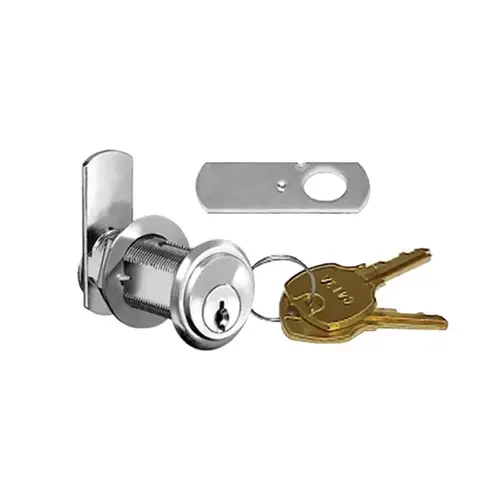 Pin Tumbler Cam Lock, 1-3/16" Cylinder with Lipped Overlay Cabinet Contruction, Dull Chrome Pin Tumbler Cam Lock, 1-3/16" Cylinder with Lipped Overlay Cabinet Contruction, Dull Chrome
