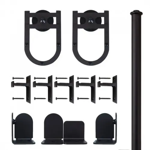 6 Foot Rolling Door Hardware Kits Horseshoe, Black, Black 6 Foot Rolling Door Hardware Kits Horseshoe, Black, Black