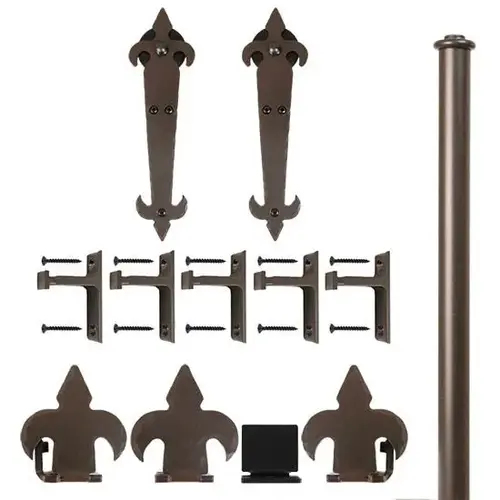 6 Foot Rolling Door Hardware Kits Complete Fleur-de-Lis Kit with Short Brackets, Bronze