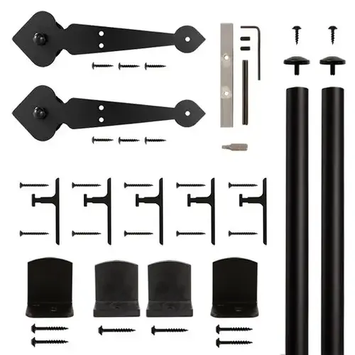 6 Foot Rolling Barn Door Rail Kit, Black Finish American Home Collection, Spade Strap Rollers 6 Foot Rolling Barn Door Rail Kit, Black Finish American Home Collection, Spade Strap Rollers