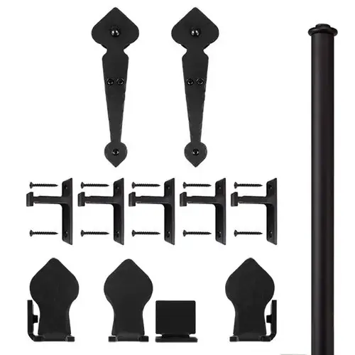 6 Foot Rolling Door Hardware Kits Complete Spade with Short Brackets, Black 6 Foot Rolling Door Hardware Kits Complete Spade with Short Brackets, Black