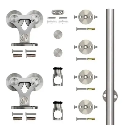 96" Top Mount Dual Wheel European Style Hardware kit for Rolling Barn Doors, Stainless Steel 96" Top Mount Dual Wheel European Style Hardware kit for Rolling Barn Doors, Stainless Steel