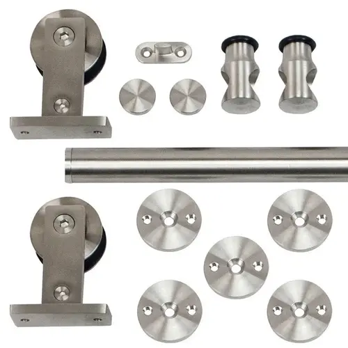 96" 8 Foot Rolling Barn Door Hardware Kit, Top Mount, Stainless Steel Finish 96" 8 Foot Rolling Barn Door Hardware Kit, Top Mount, Stainless Steel Finish