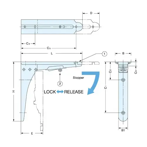 BS FOLDING BRACKET W/ STOPPER 181MM L SS