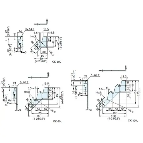 CK TRIPLE HANGER BRACKET LIGHT DUTY SS Satin Stainless Steel