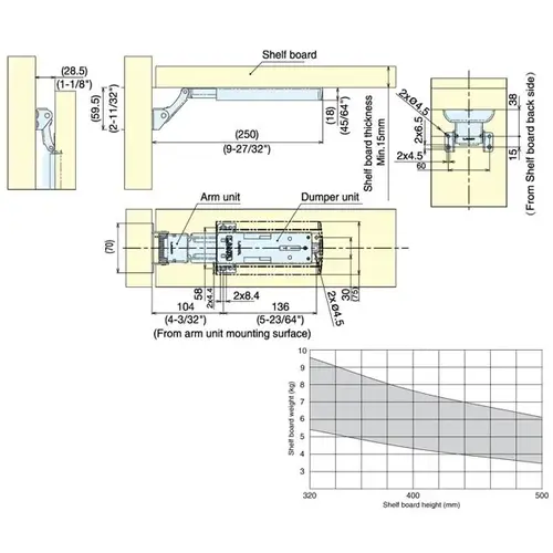 Damper for EB Folding Bracket, Soft-Close, Surface Mount, Gray Damper for EB Folding Bracket, Soft-Close, Surface Mount, Gray
