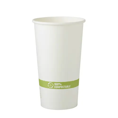 PAPER CUP HOT WHITE BIODEGRADABLE GREEN STRIPE