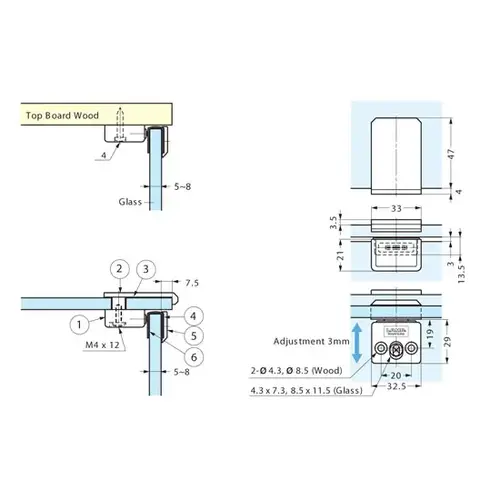 Glass Door Magnetic Catch Chrome 2"L x 1-5/16" x 1-1/8"H