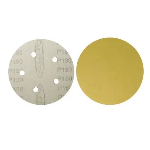 5" 120 Grit No Hole Aluminum Oxide Hook & Loop Latex Sanding Disc on C-Weight Paper, Gold