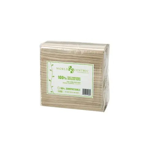 World Centric 15 Inch X 16 Inch 2 Ply 100% Post Consumer Recycled Paper Compostable Unbleached Dinner Napkin, 150 Each