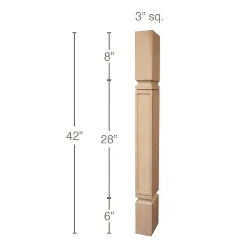 42" x 3" x 3" Mission Bar Split Column, Maple 42" x 3" x 3" Mission Bar Split Column, Maple