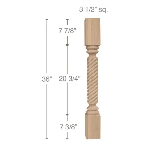 36" x 3-1/2" x 3-1/2" Classic Rope Island Column, Maple
